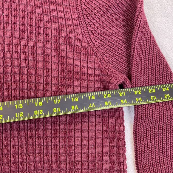 Ethan Pierce Mens Sweater Large  Burgundy Waffle Knit Pullover Button Collar - Picture 4 of 9